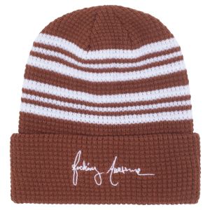 Bonnet Fucking Awesome Cursive Waffle Cuff Beanie Brown